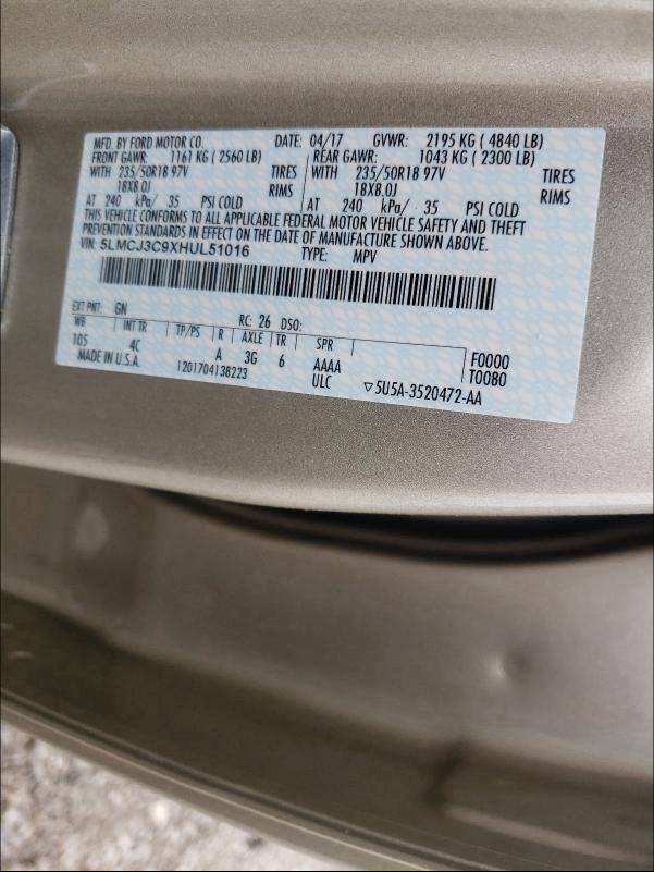 2017 LINCOLN MKC 5LMCJ3C9XHUL51016