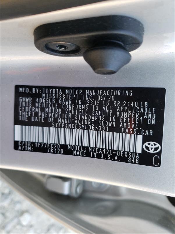 2021 TOYOTA COROLLA SE 5YFP4MCE5MP065391