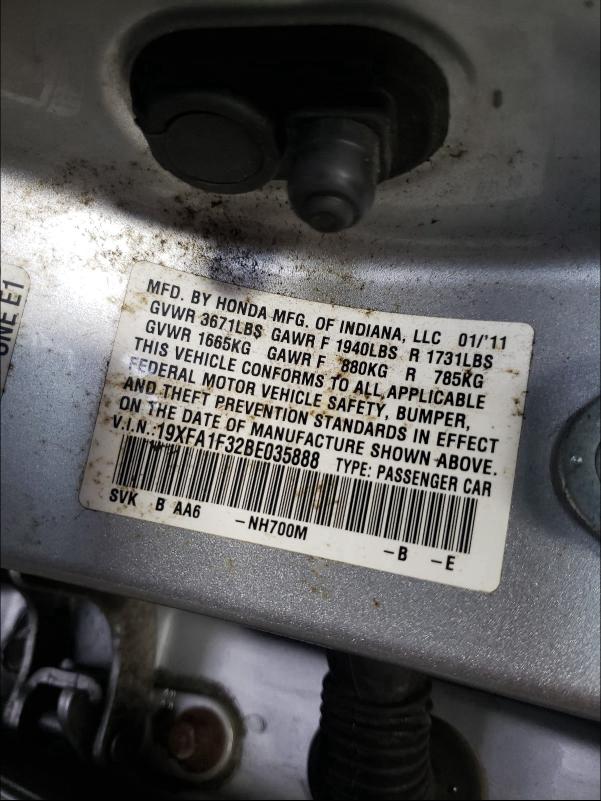 2011 HONDA CIVIC VP 19XFA1F32BE035888