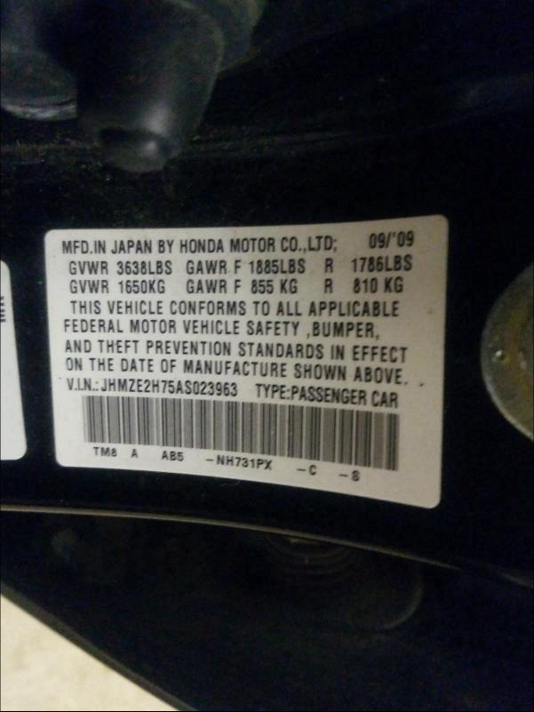 2010 HONDA INSIGHT EX JHMZE2H75AS023963