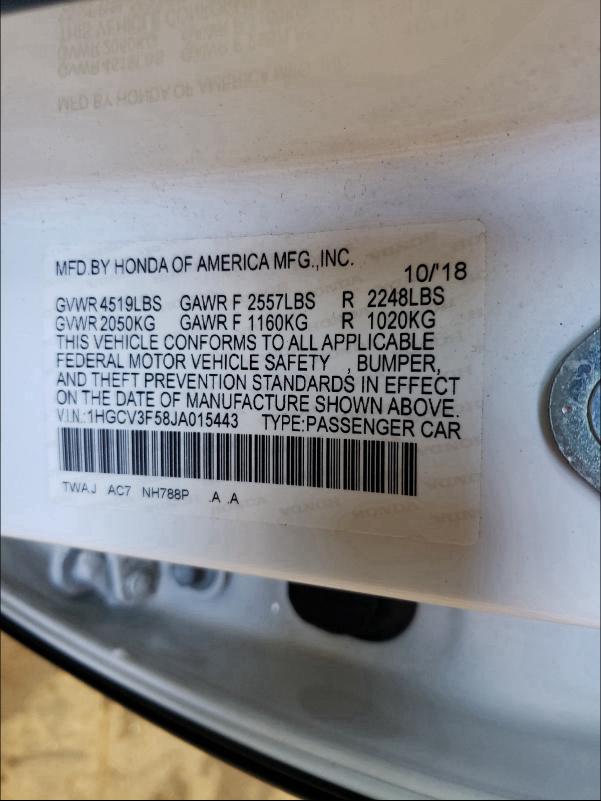 2018 HONDA ACCORD HYB 1HGCV3F58JA015443