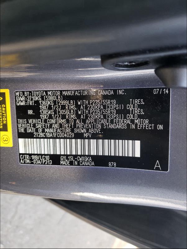 2015 LEXUS RX 450H 2T2BC1BA1FC004029