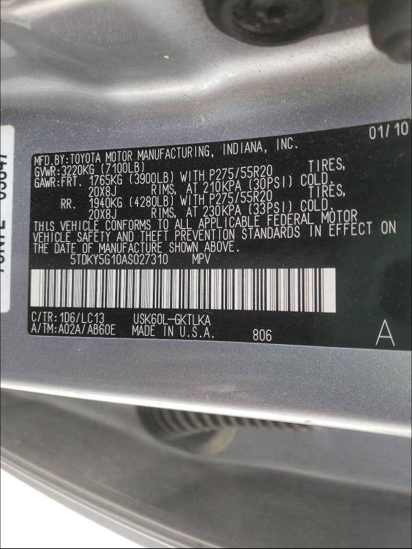 2010 TOYOTA SEQUOIA LI 5TDKY5G10AS027310