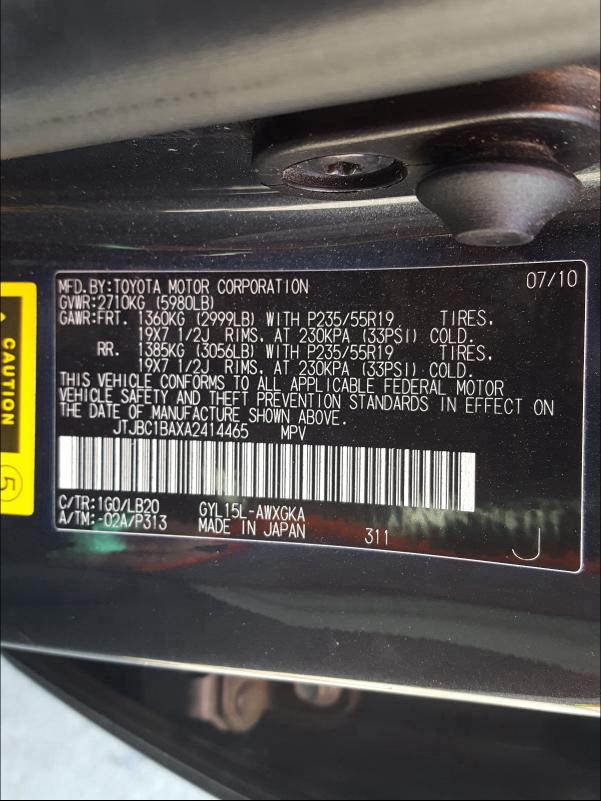 2010 LEXUS RX 450 JTJBC1BAXA2414465