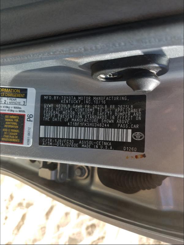 2017 TOYOTA CAMRY LE 4T1BF1FK5HU346244