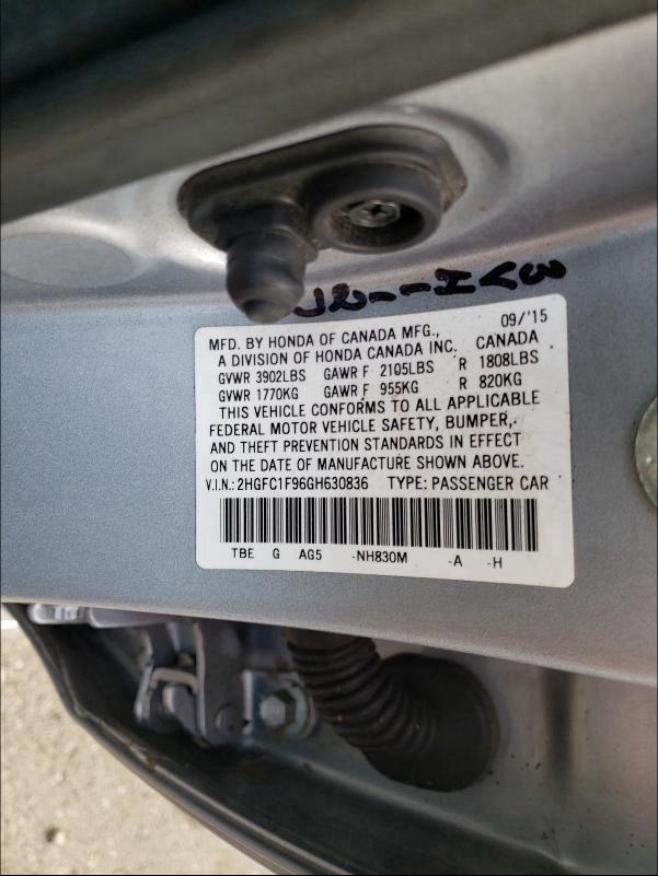 2016 HONDA CIVIC TOUR 2HGFC1F96GH630836