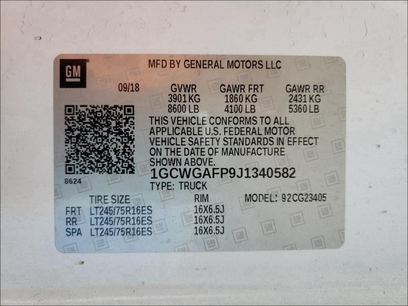 2018 CHEVROLET EXPRESS 1GCWGAFP9J1340582