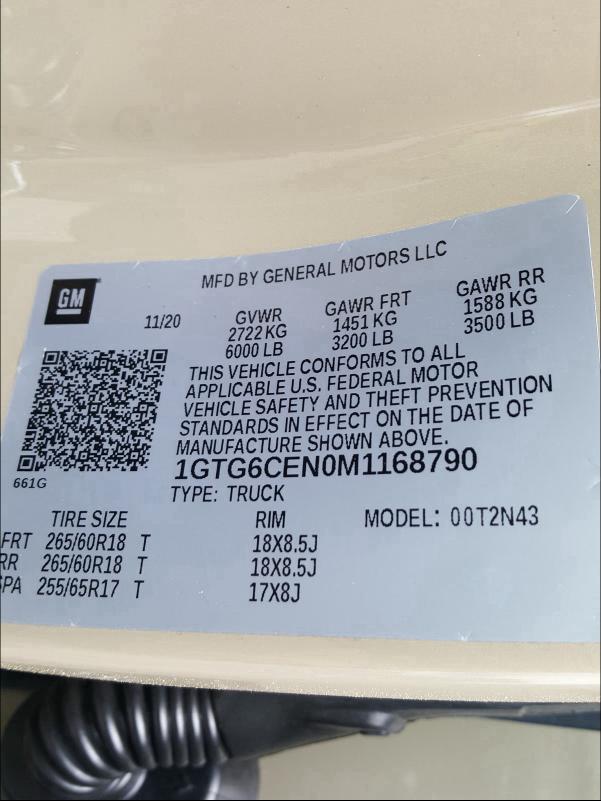 2021 GMC CANYON ELE 1GTG6CEN0M1168790