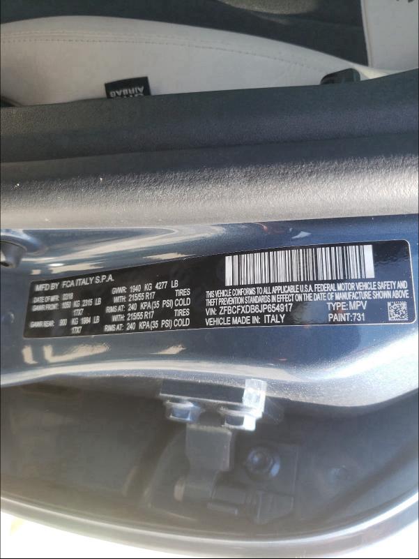 2018 FIAT 500X LOUNG ZFBCFXDB6JP654917
