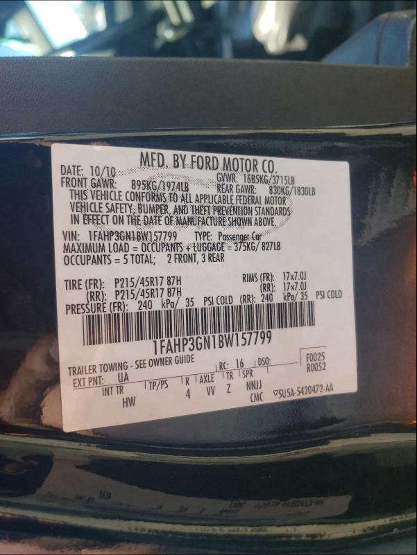 2011 FORD FOCUS SES 1FAHP3GN1BW157799