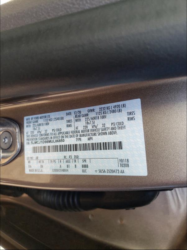 2021 LINCOLN CORSAIR 5LMCJ1D98MUL06850