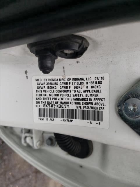 2019 HONDA INSIGHT EX 19XZE4F51KE007374