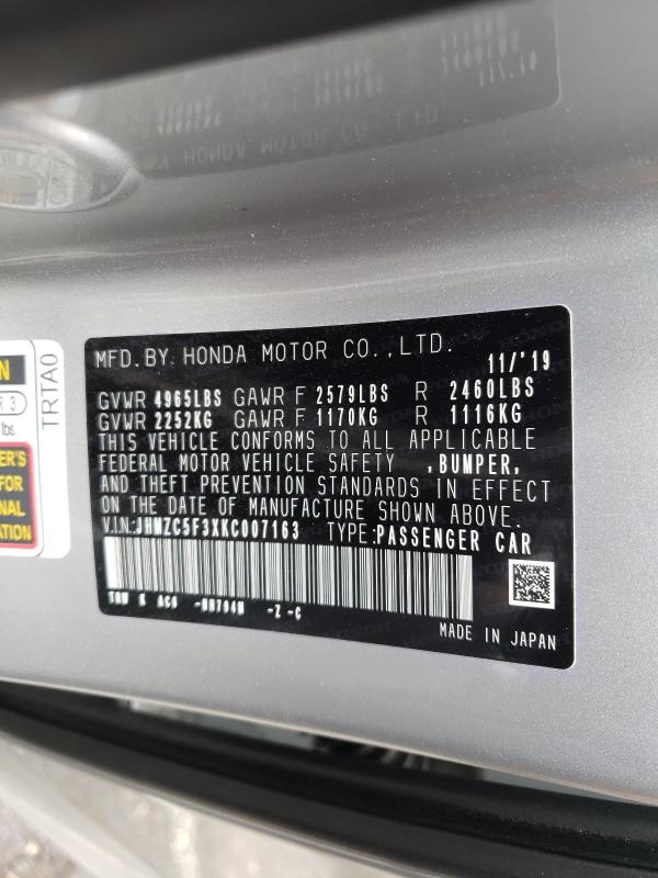 2019 HONDA CLARITY TO JHMZC5F3XKC007163