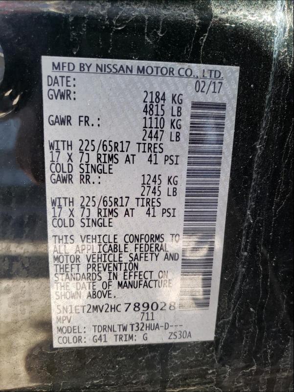 2017 NISSAN ROGUE SV H 5N1ET2MV2HC789028
