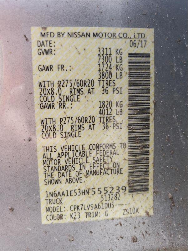 2017 NISSAN TITAN SV 1N6AA1E53HN555239