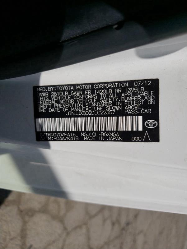 2013 TOYOTA SCION IQ JTNJJXB02DJ022357