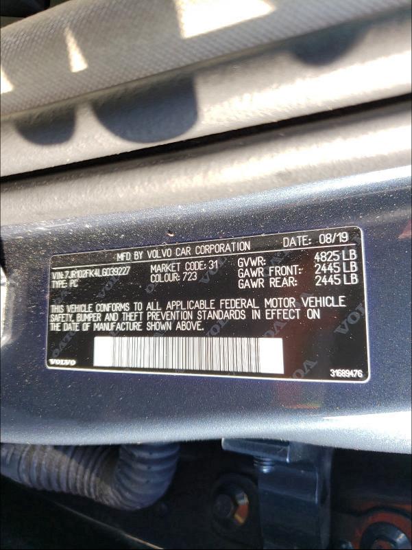 2020 VOLVO S60 T5 MOM 7JR102FK4LG039227