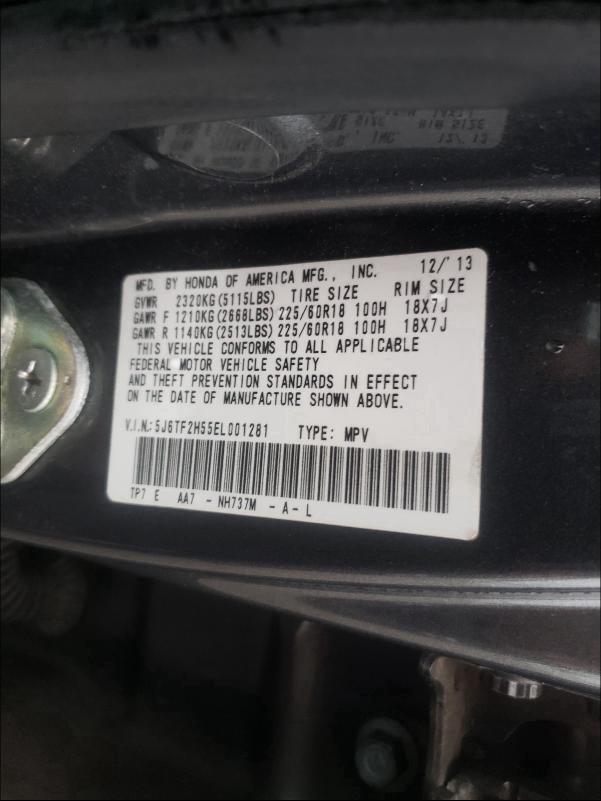 2014 HONDA CROSSTOUR 5J6TF2H55EL001281