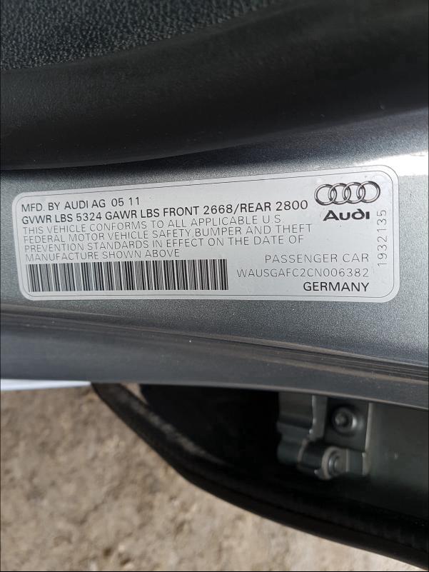 2012 AUDI A7 QUATTRO WAUSGAFC2CN006382