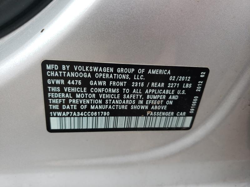 2012 VOLKSWAGEN PASSAT S 1VWAP7A34CC061790