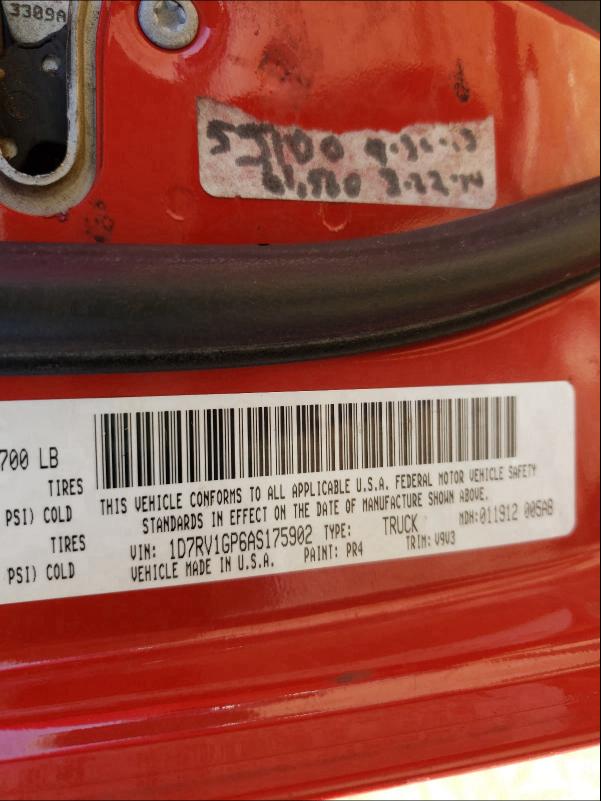 2010 DODGE 1500 1D7RV1GP6AS175902