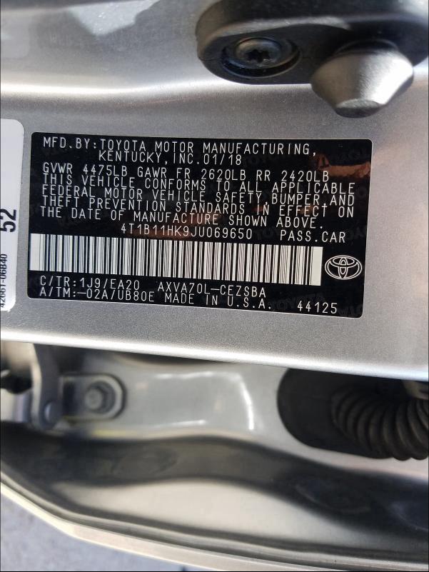 2018 TOYOTA CAMRY L/LE 4T1B11HK9JU069650