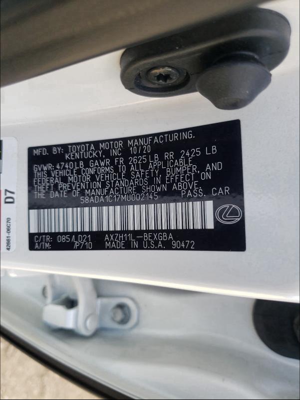 2021 LEXUS ES 300 58ADA1C17MU002145