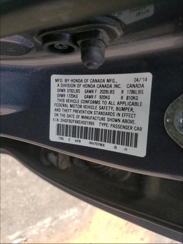 2014 HONDA CIVIC 2HGFB2F9XEH521995