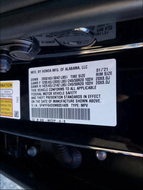 2021 HONDA PILOT SE 5FNYF6H2XMB051409