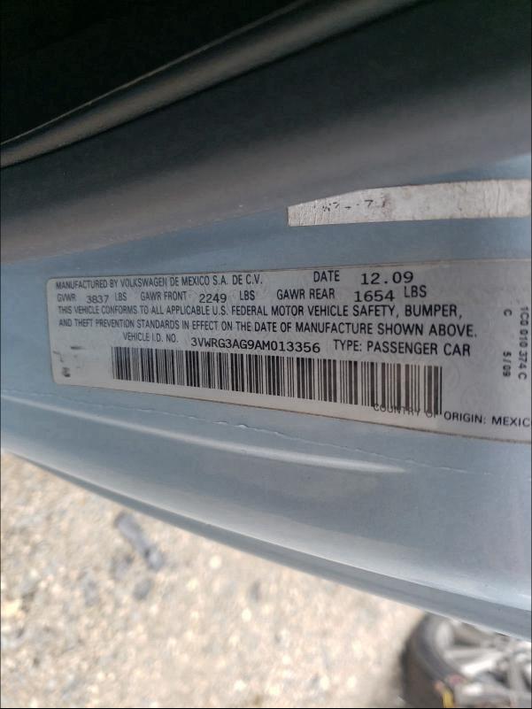 2010 VOLKSWAGEN NEW BEETLE 3VWRG3AG9AM013356