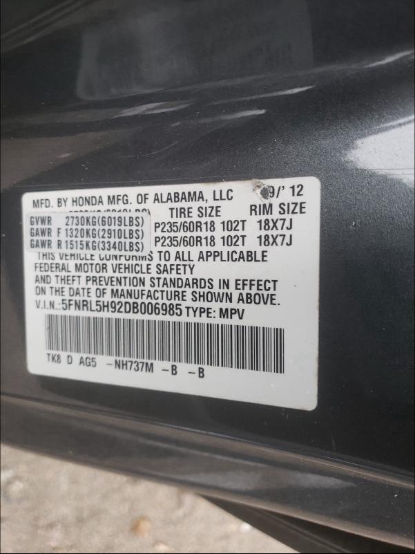 2013 HONDA ODYSSEY TO 5FNRL5H92DB006985