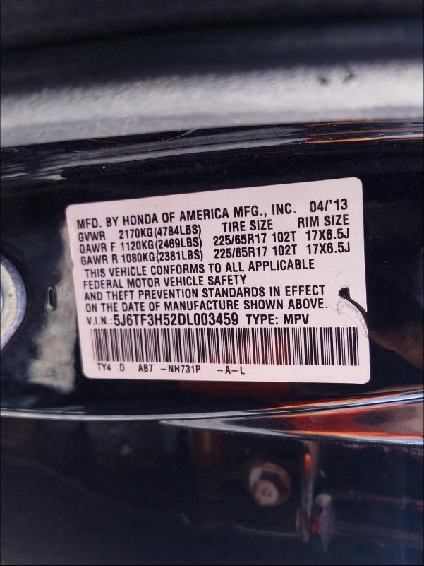 2013 HONDA CROSSTOUR 5J6TF3H52DL003459