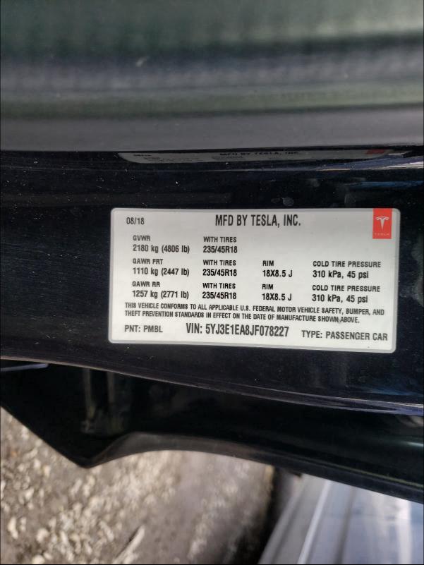 2018 TESLA MODEL 3 5YJ3E1EA8JF078227