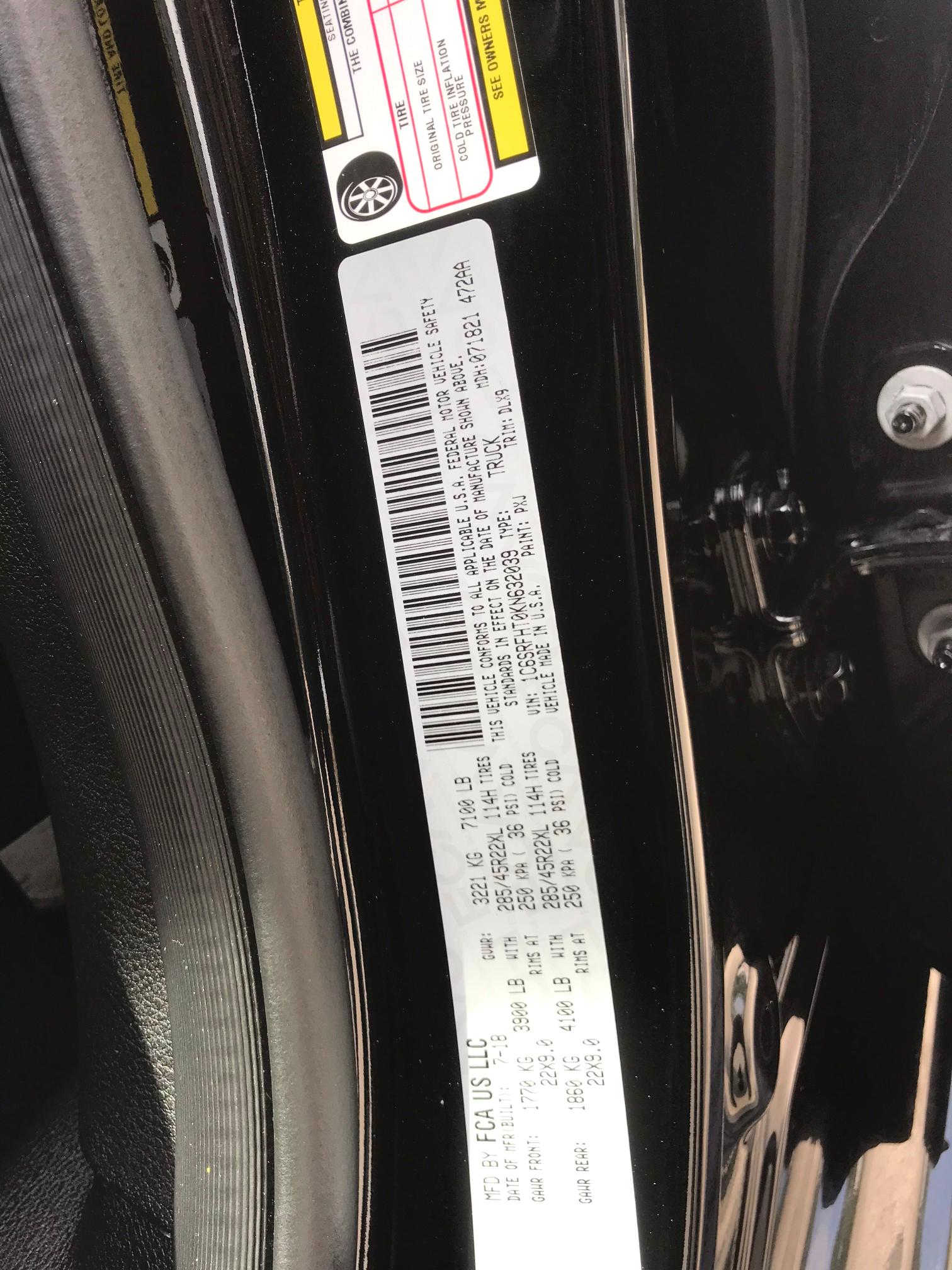 2019 RAM 1500 LIMIT 1C6SRFHT0KN632039