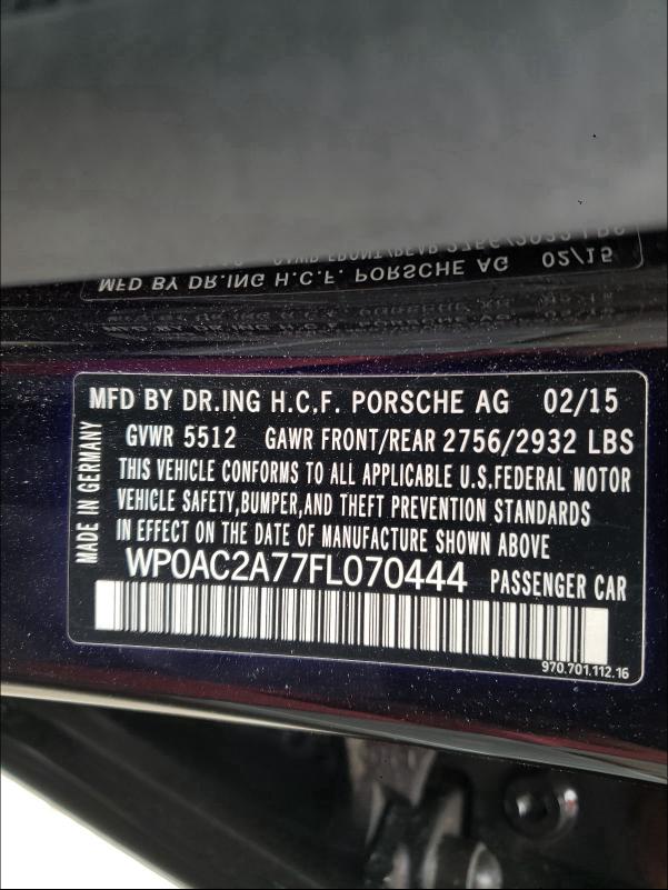 2015 PORSCHE PANAMERA T WP0AC2A77FL070444