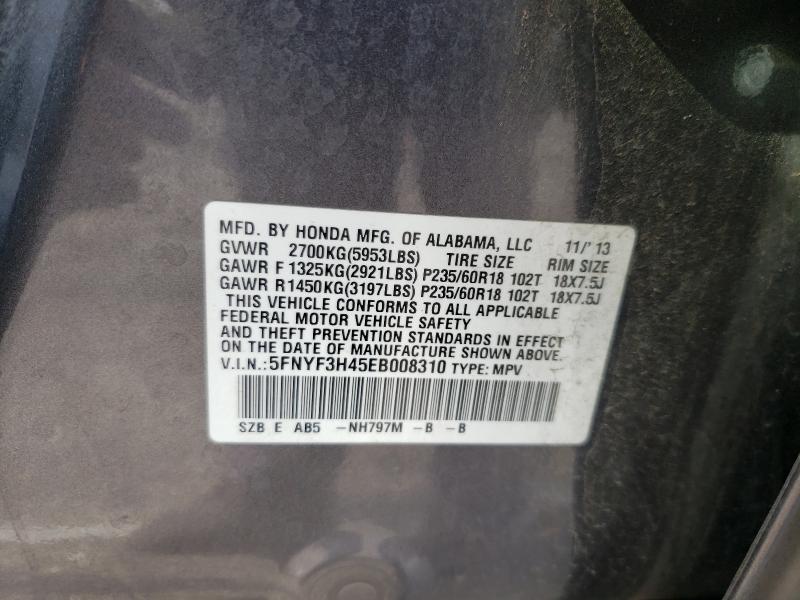 2014 HONDA PILOT EX 5FNYF3H45EB008310