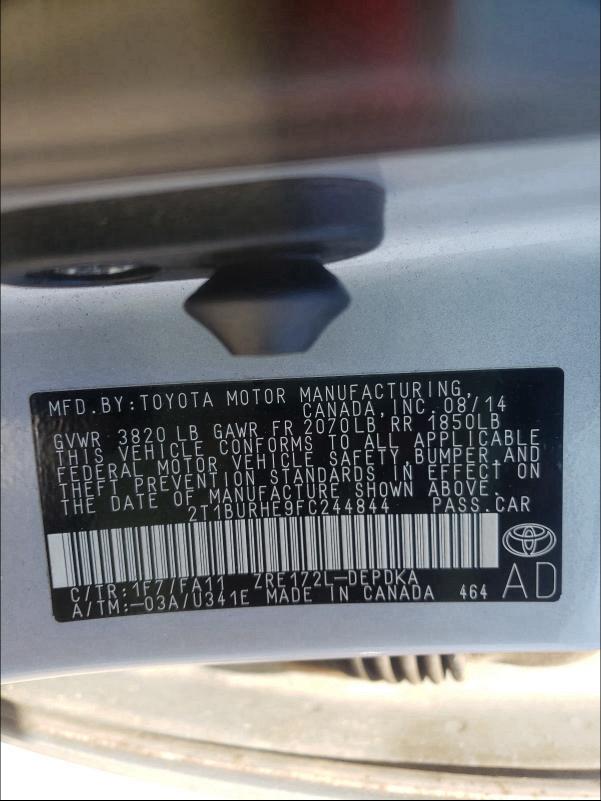 2015 TOYOTA COROLLA L 2T1BURHE9FC244844