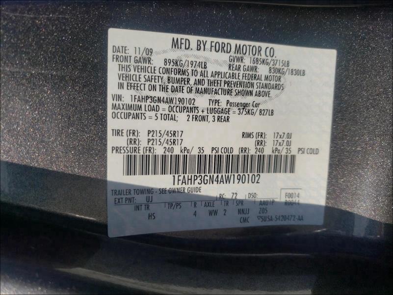 2010 FORD FOCUS SES 1FAHP3GN4AW190102