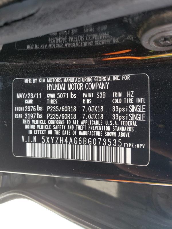 2011 HYUNDAI SANTA FE S 5XYZH4AG6BG073535