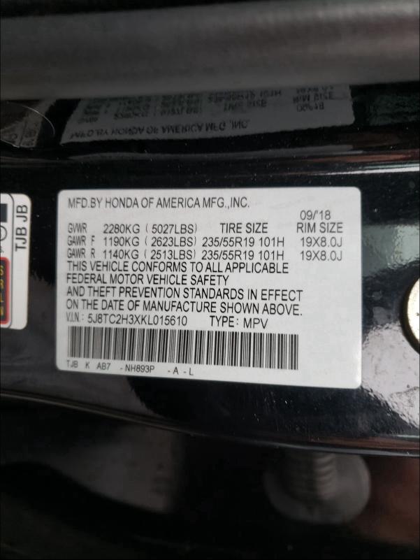 2019 ACURA RDX 5J8TC2H3XKL015610