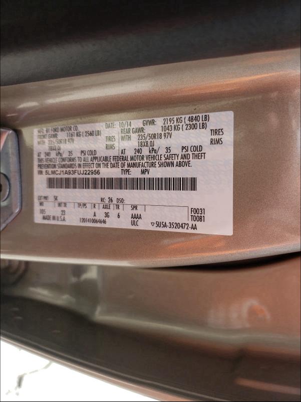 2015 LINCOLN MKC 5LMCJ1A93FUJ22956