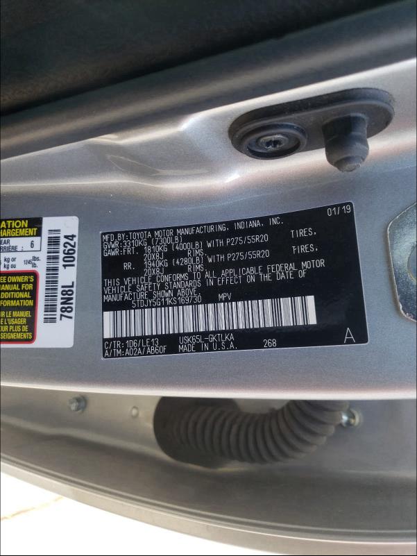 2019 TOYOTA SEQUOIA LI 5TDJY5G11KS169730