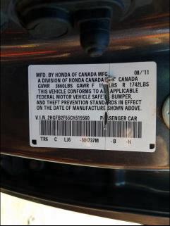 2012 HONDA CIVIC HF 2HGFB2F65CH519560