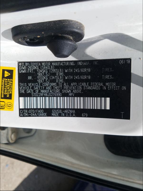 2018 TOYOTA HIGHLANDER 5TDZZRFH8JS276990