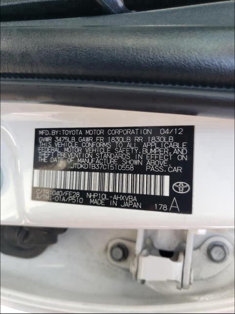 VIN 5XYRK4LF2NG111417 2012 TOYOTA PRIUS C no.10