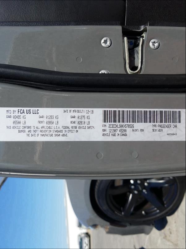 2019 DODGE CHARGER SR 2C3CDXL90KH578526