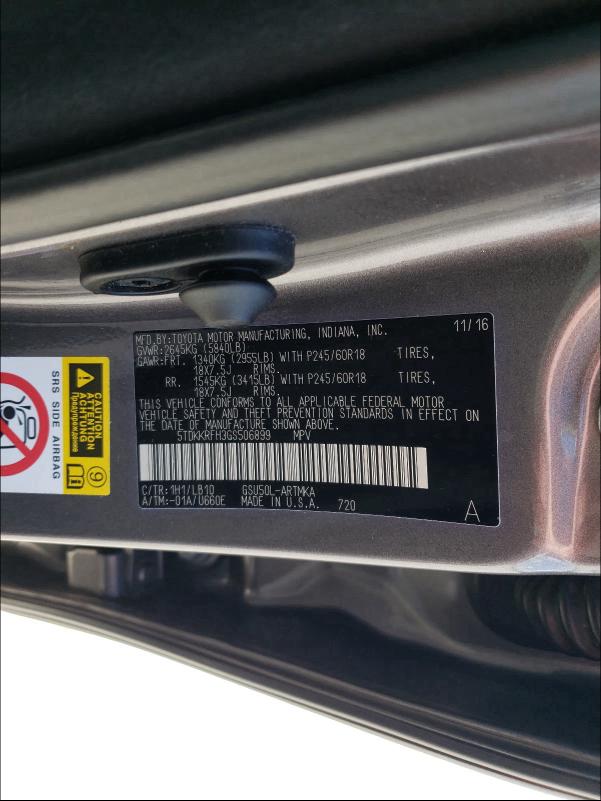 2016 TOYOTA HIGHLANDER 5TDKKRFH3GS506899