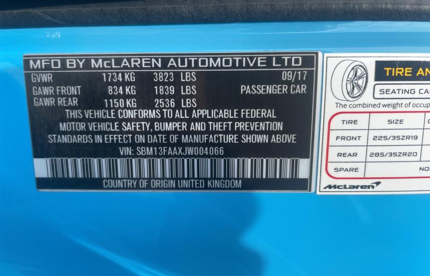2018 MCLAREN AUTOMOTIVE 570S SBM13FAAXJW004066