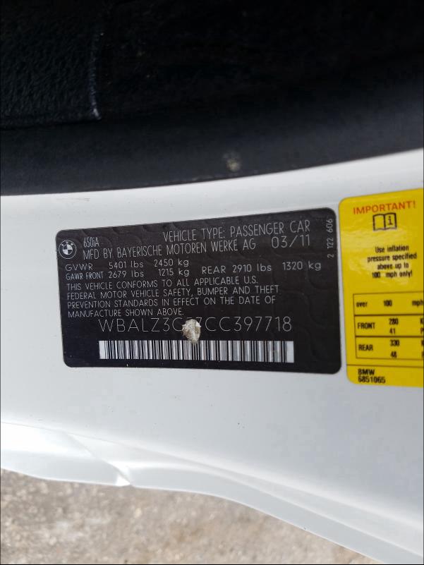 2012 BMW 650 I WBALZ3C57CC397718