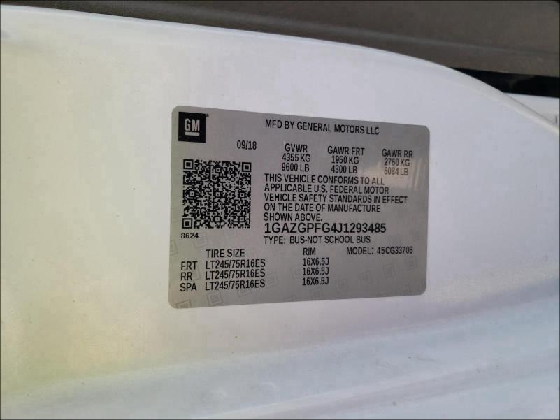 2018 CHEVROLET EXPRESS G3 1GAZGPFG4J1293485